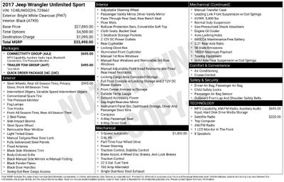 2017 Jeep Wrangler Unlimited Sport
