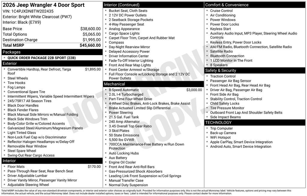 2026 Jeep Wrangler WRANGLER 4-DOOR SPORT