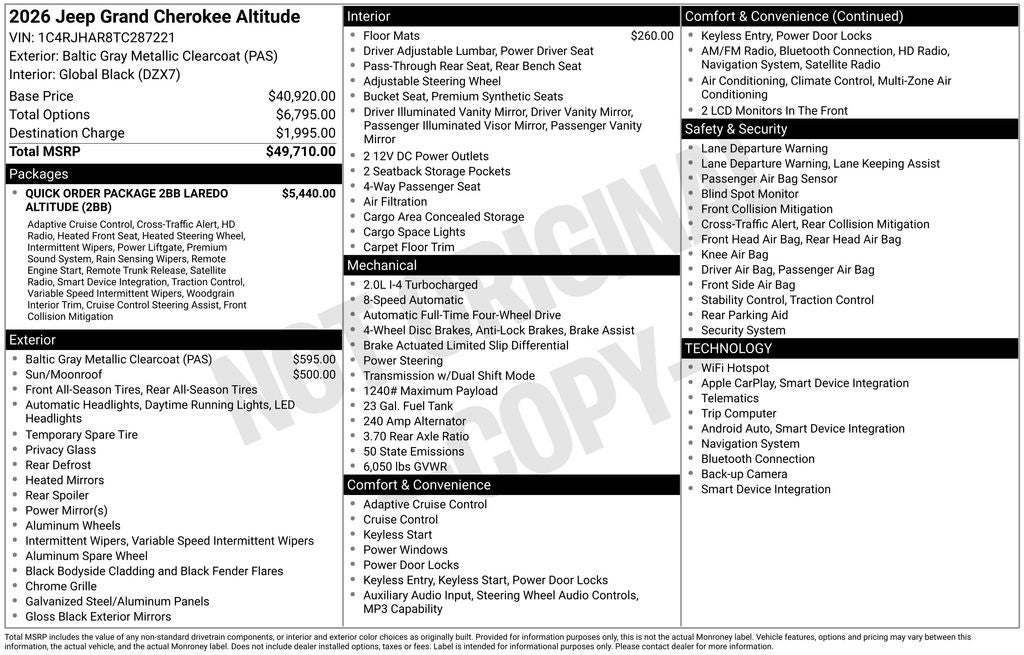 2026 Jeep Grand Cherokee GRAND CHEROKEE LAREDO ALTITUDE 4X4