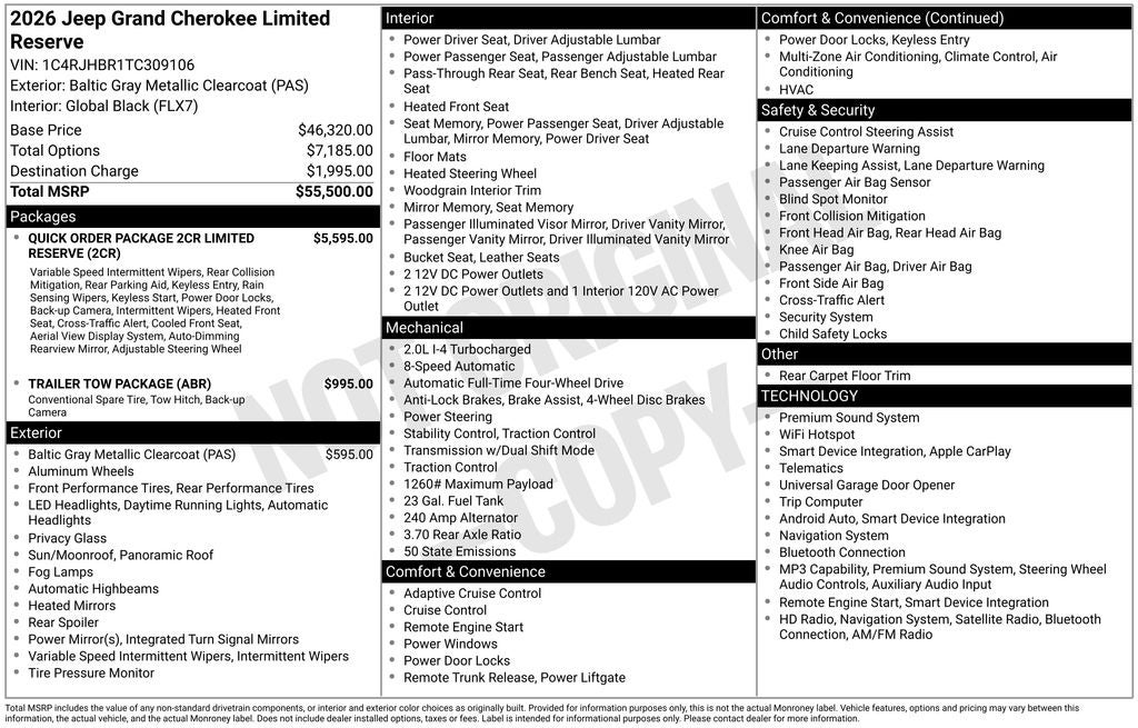 2026 Jeep Grand Cherokee GRAND CHEROKEE LIMITED RESERVE 4X4