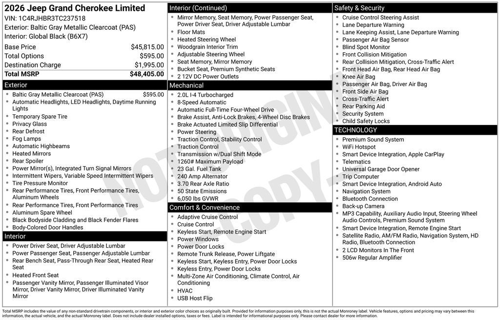 2026 Jeep Grand Cherokee GRAND CHEROKEE LIMITED 4X4