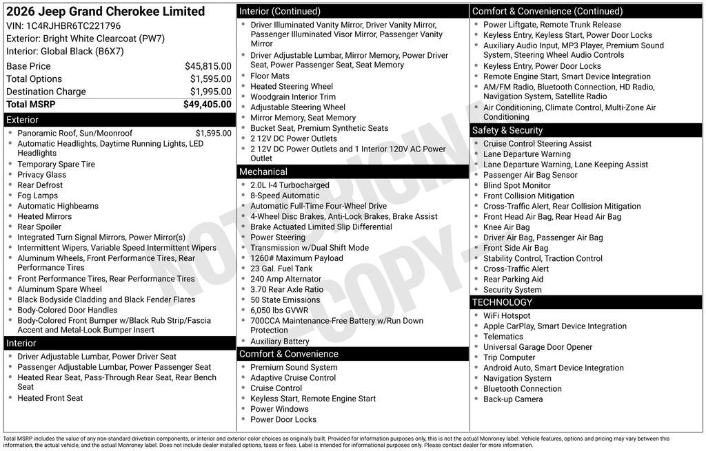 2026 Jeep Grand Cherokee GRAND CHEROKEE LIMITED 4X4