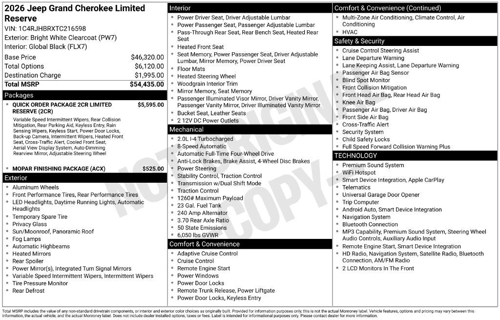 2026 Jeep Grand Cherokee Limited Reserve
