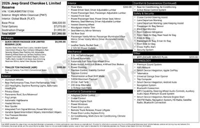 2026 Jeep Grand Cherokee GRAND CHEROKEE L LIMITED RESERVE 4X4