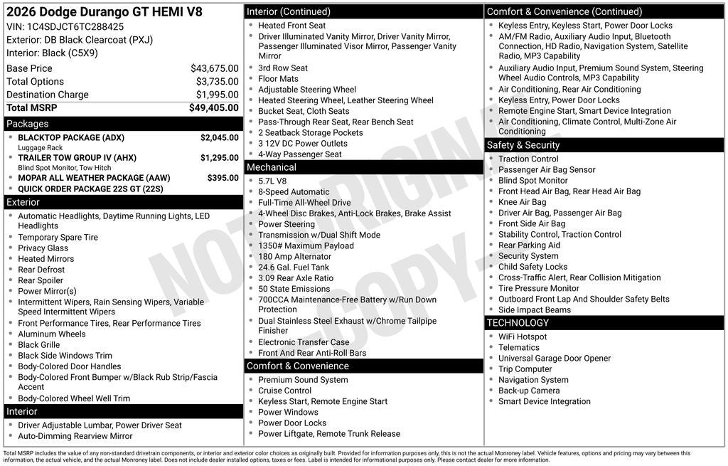 2026 Dodge Durango DURANGO GT AWD HEMI V8