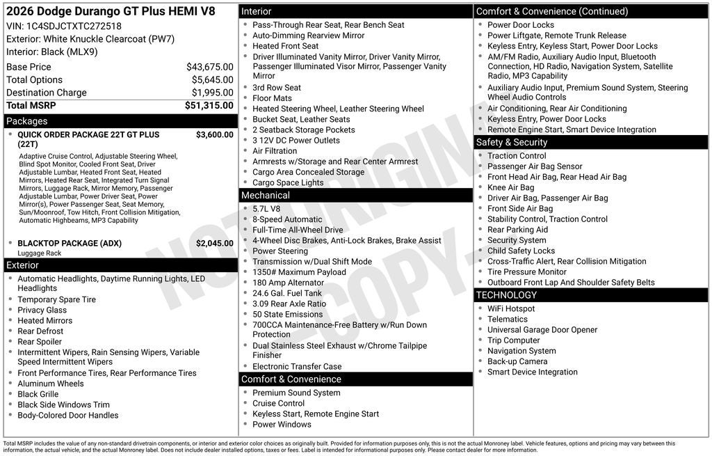 2026 Dodge Durango DURANGO GT PLUS AWD HEMI V8