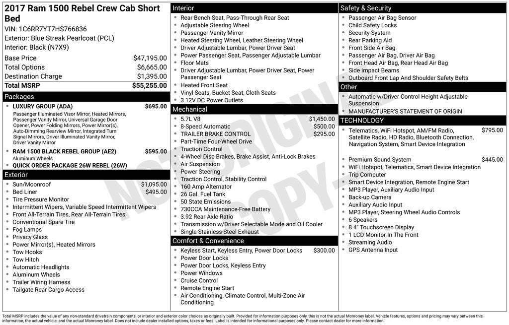 2017 RAM 1500 Rebel Crew Cab 4x4 5'7' Box