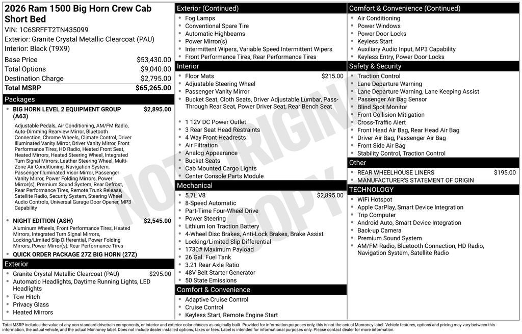 2026 RAM 1500 RAM 1500 BIG HORN CREW CAB 4X4 5'7' BOX