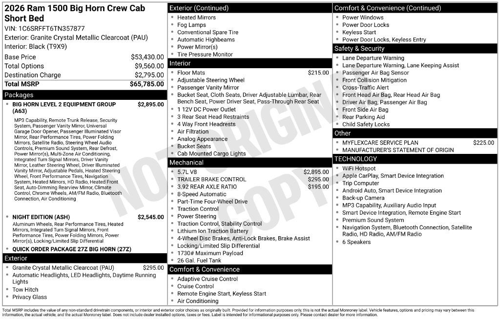 2026 RAM Ram 1500 RAM 1500 BIG HORN CREW CAB 4X4 5'7' BOX