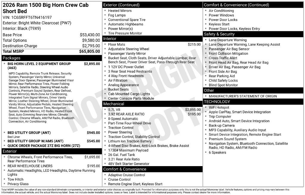 2026 RAM Ram 1500 RAM 1500 BIG HORN CREW CAB 4X4 5'7' BOX
