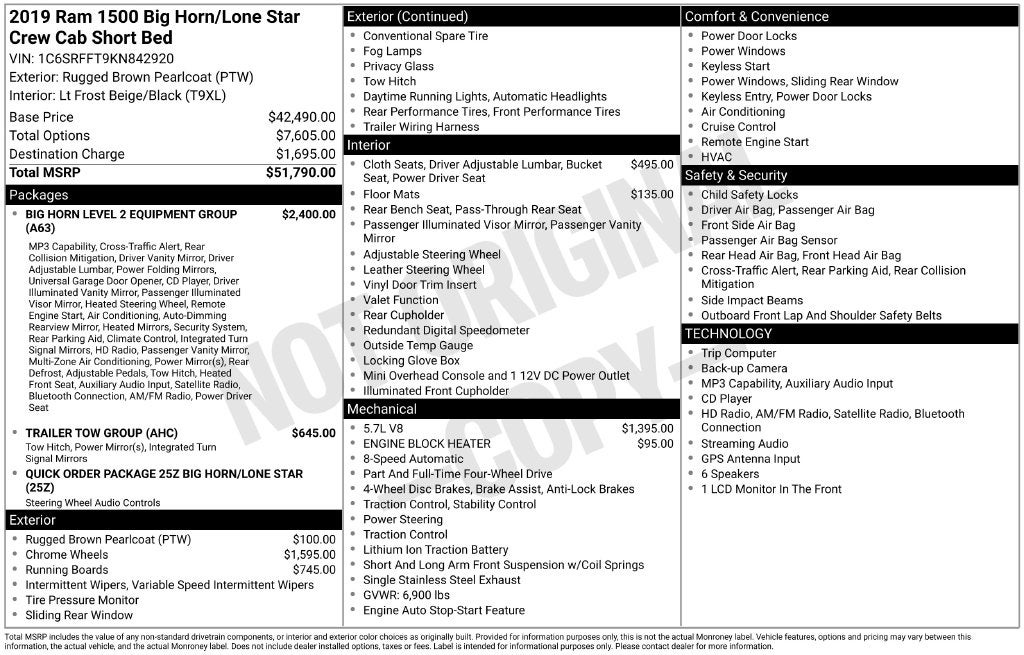 2019 RAM 1500 Big Horn/Lone Star Crew Cab 4x4 5'7' Box