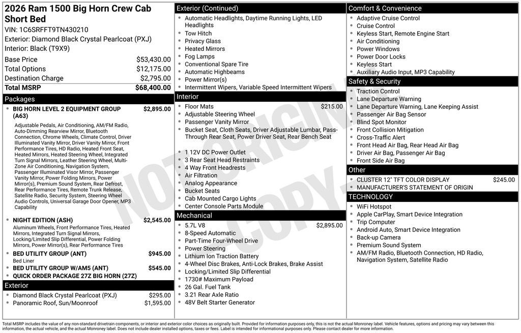 2026 RAM 1500 RAM 1500 BIG HORN CREW CAB 4X4 5'7' BOX