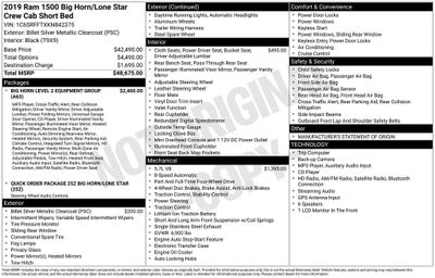 2019 RAM 1500 Big Horn/Lone Star Crew Cab 4x4 5'7' Box