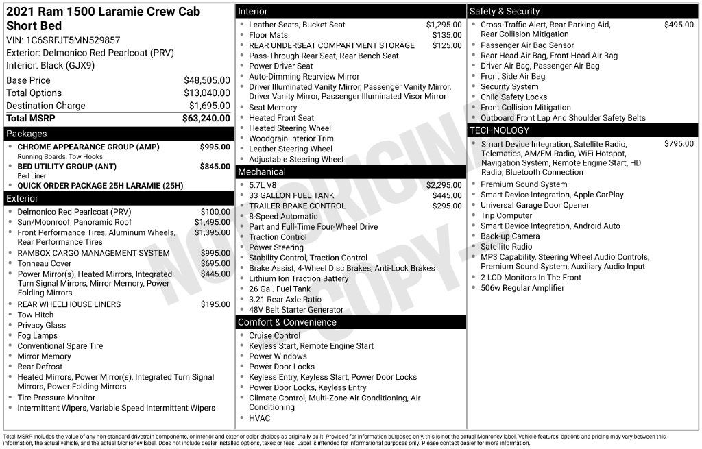 2021 RAM 1500 Laramie Crew Cab 4x4 5'7' Box