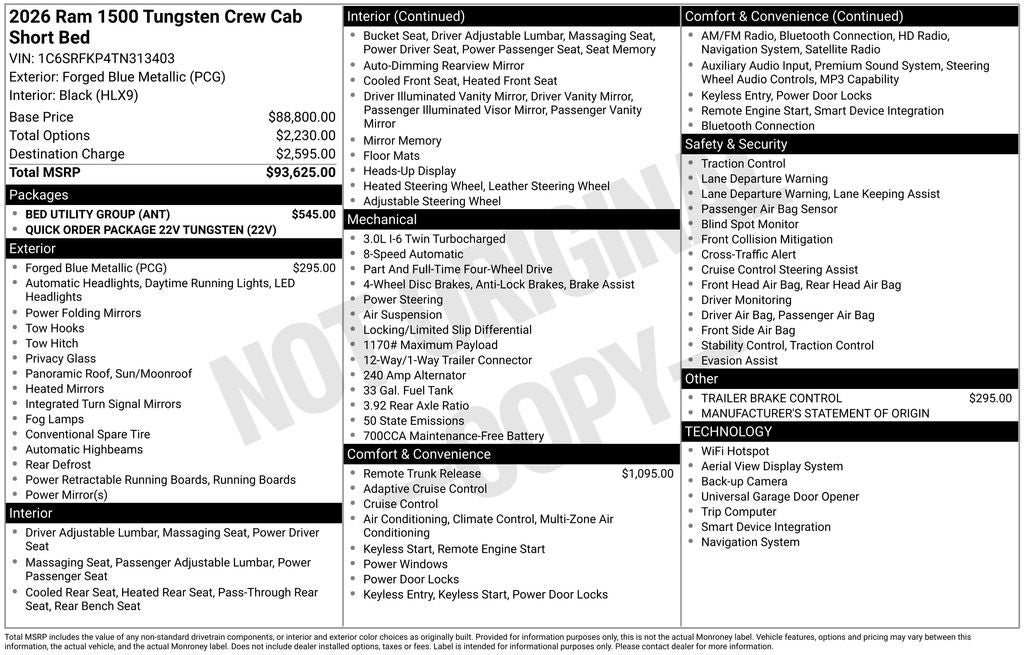 2026 RAM Ram 1500 RAM 1500 TUNGSTEN CREW CAB 4X4