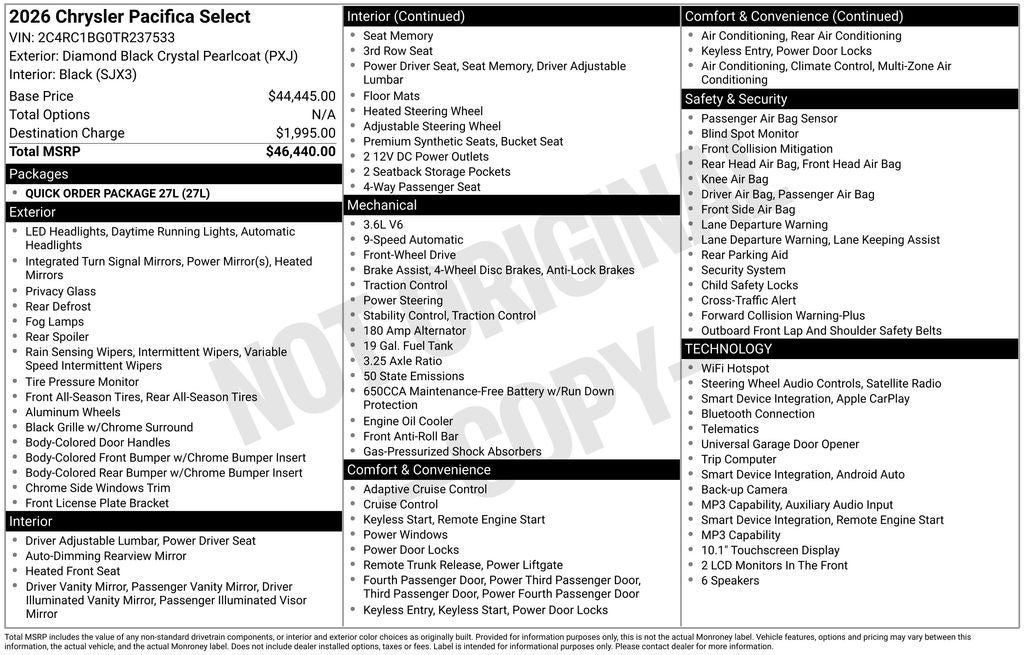 2026 Chrysler Pacifica PACIFICA SELECT