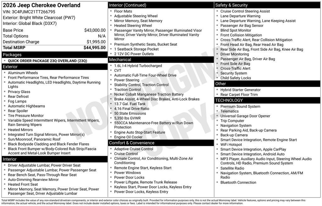 2026 Jeep Cherokee CHEROKEE OVERLAND 4X4
