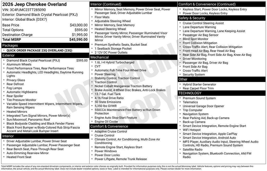2026 Jeep Cherokee CHEROKEE OVERLAND 4X4