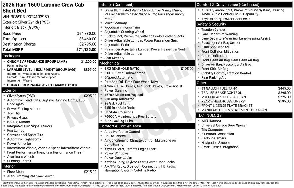 2026 RAM Ram 1500 RAM 1500 LARAMIE CREW CAB 4X4 5'7' BOX